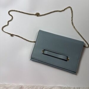 Topshop Pale Blue Faux Leather Gold Chain Strap Handbag Shoulder‎ Crossbody Bag
